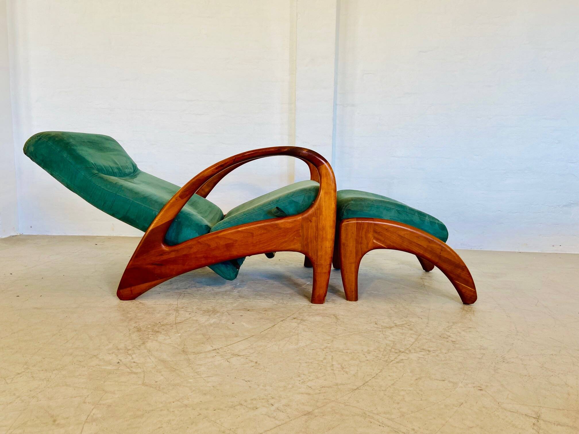 Fauteuil et tabouret vintage danois Holserbro Møbelfabrik en daim vert