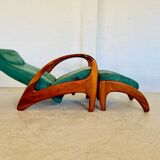 Vintage Danish Holserbro Møbelfabrik Lounge Chair & Stool in Green Suede
