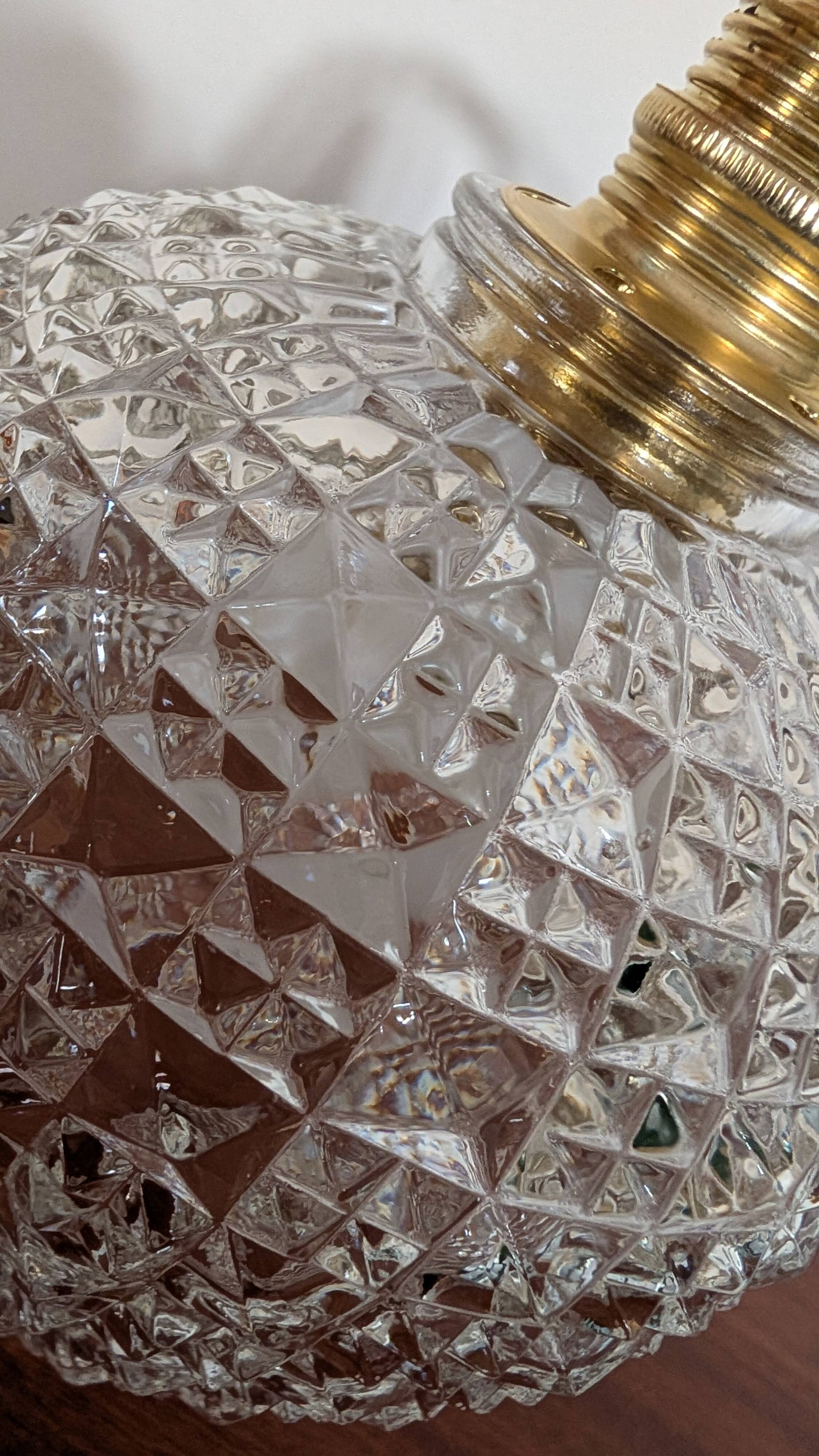 Pyramid relief pressed glass tulip light fixture — 1960s/70s