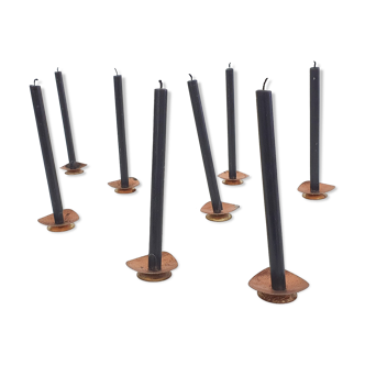 Set of eight copper and brass candle holders, Denmark 1960's