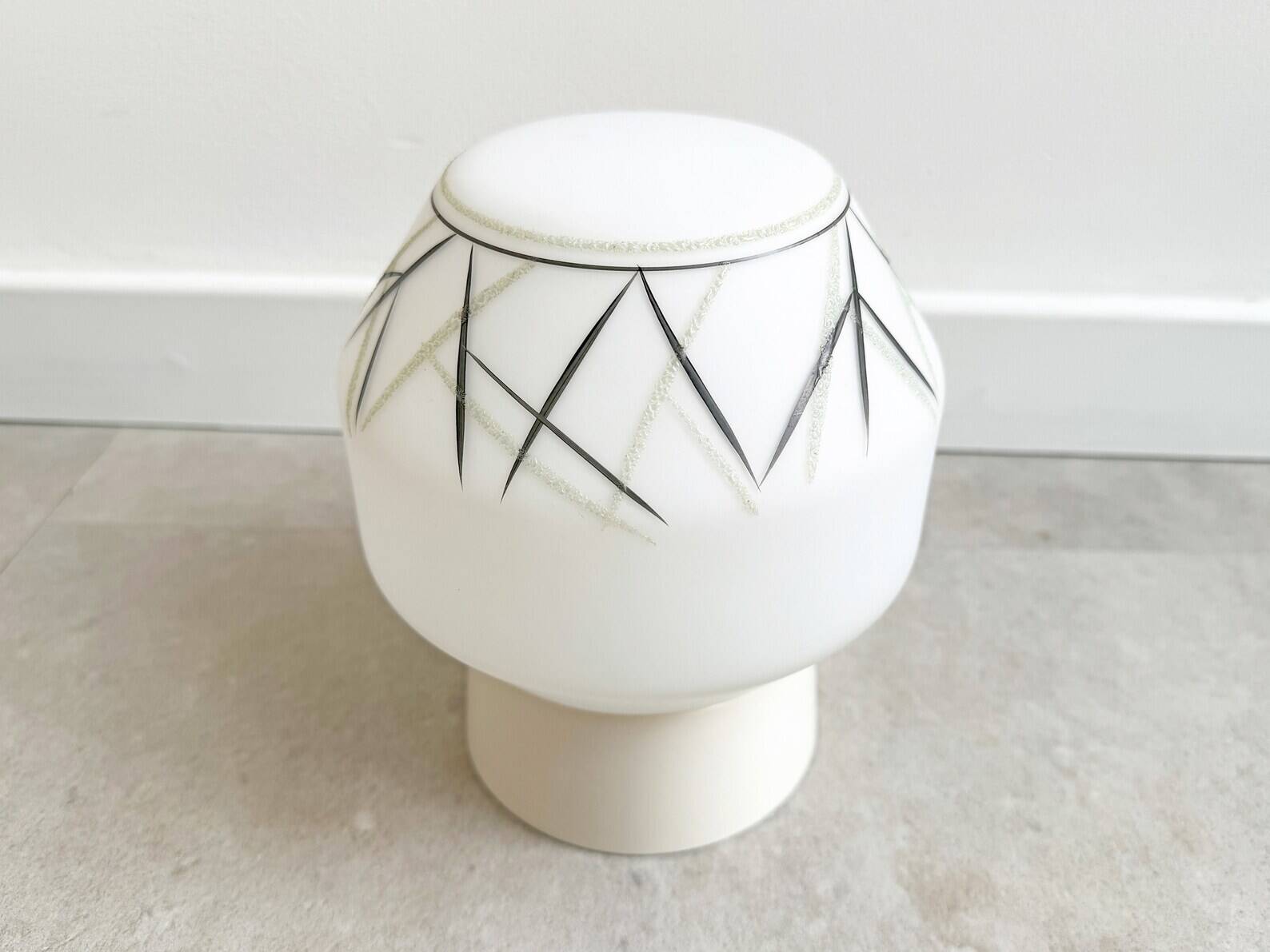 Mid Century milk glass flush mount ceiling lamp with stripes