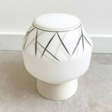 Mid Century milk glass flush mount ceiling lamp with stripes
