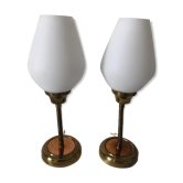 Pair wall light opaline brass 27cm vintage 1960