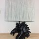 Horsehead lamp and wool lampshade, black resin