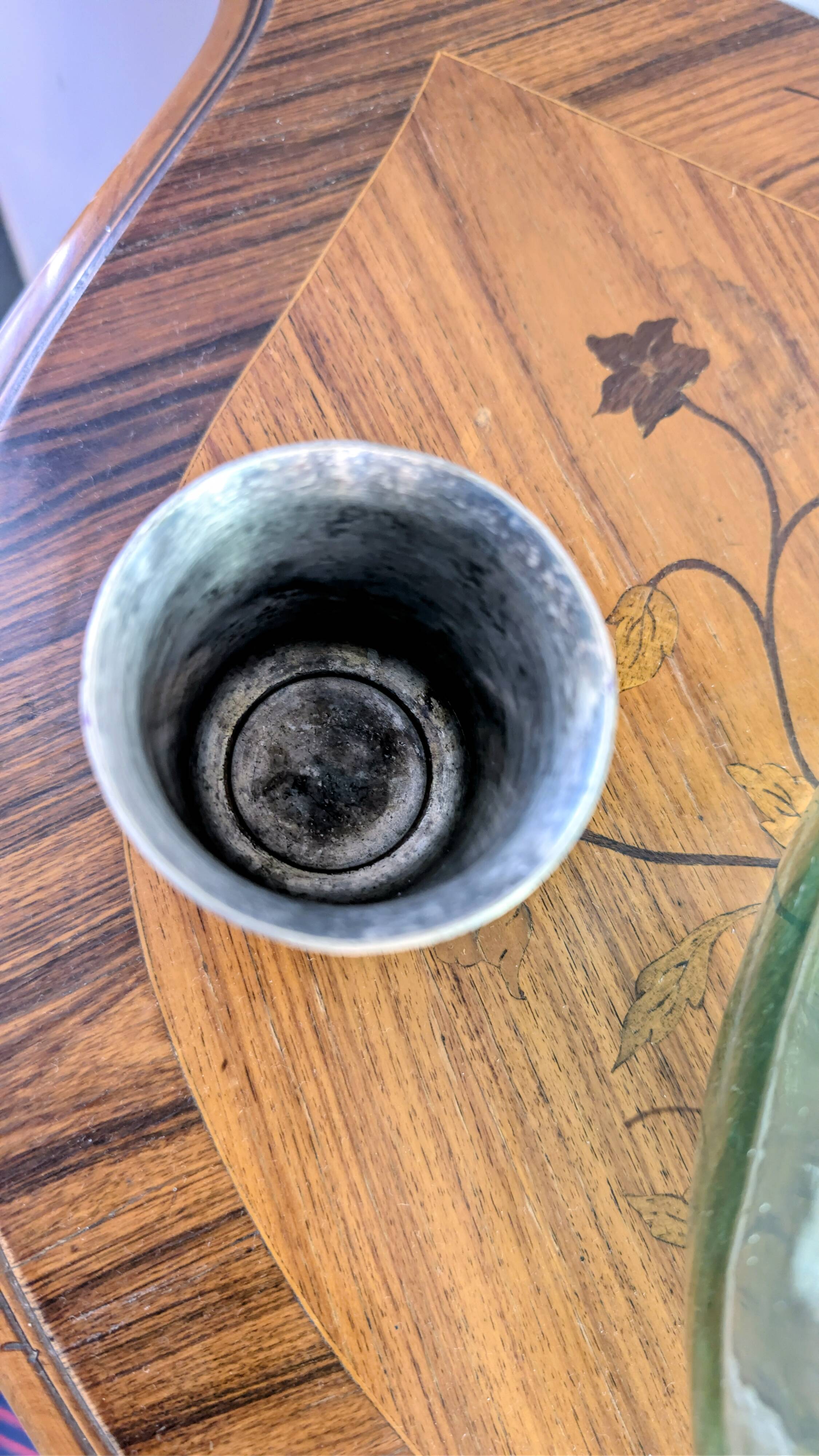 Antique white metal christening cup – engraved with “Mare” and a beautiful patina