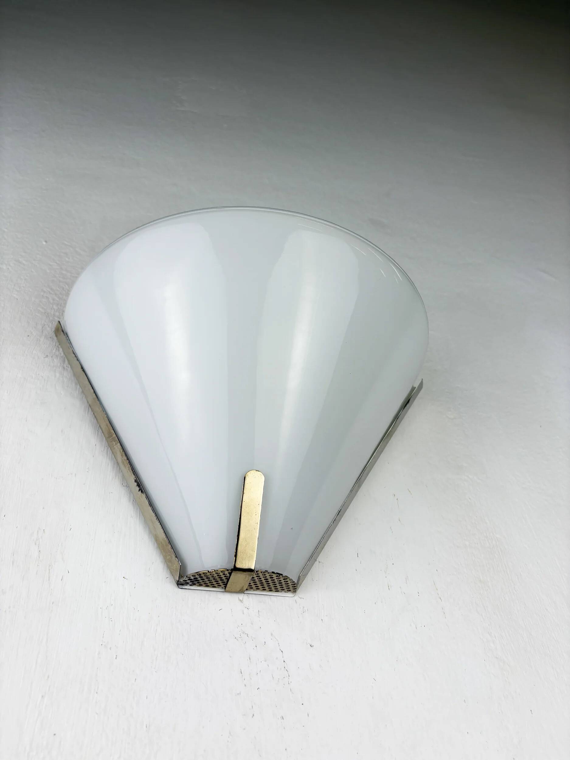 Pair of mid-century conical opal glass wall lights, Italy 1960s
