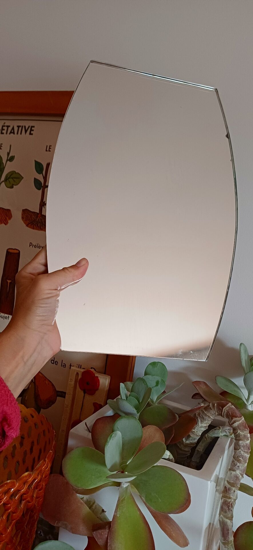 Velvet-backed tabletop mirror