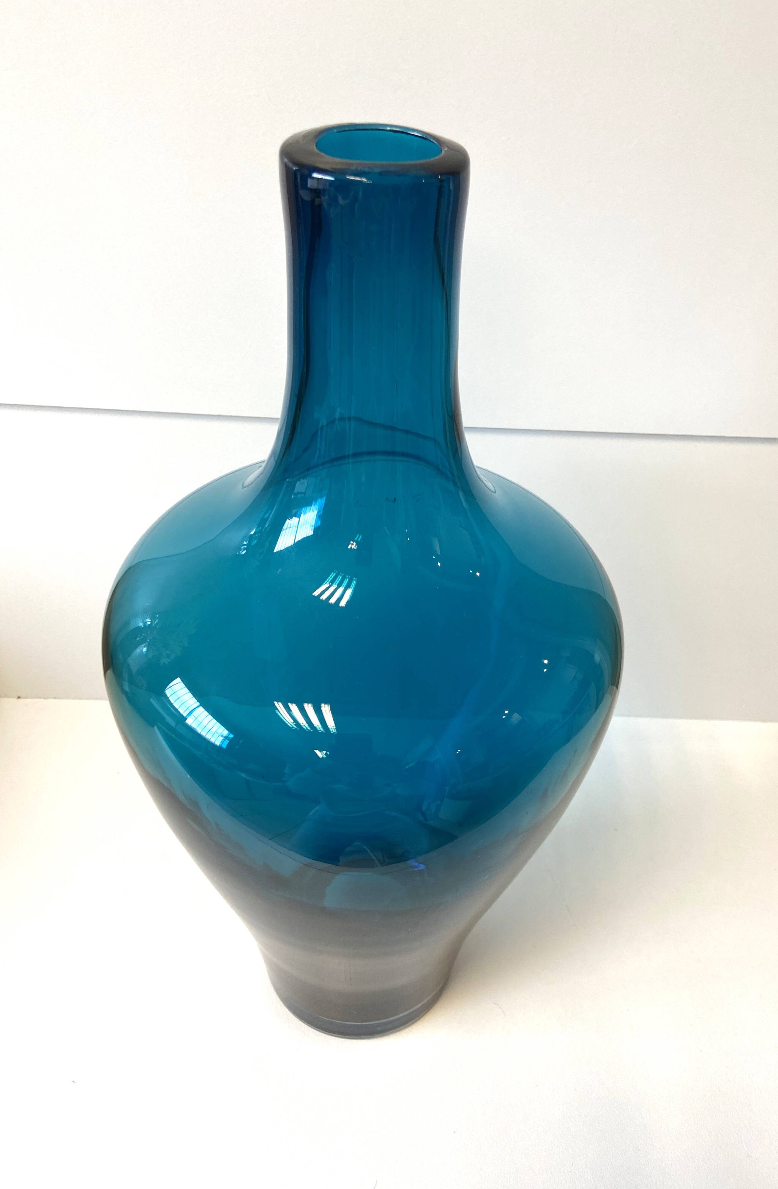 Large Modernist Soliflore Vase Thick Blown Blue Glass