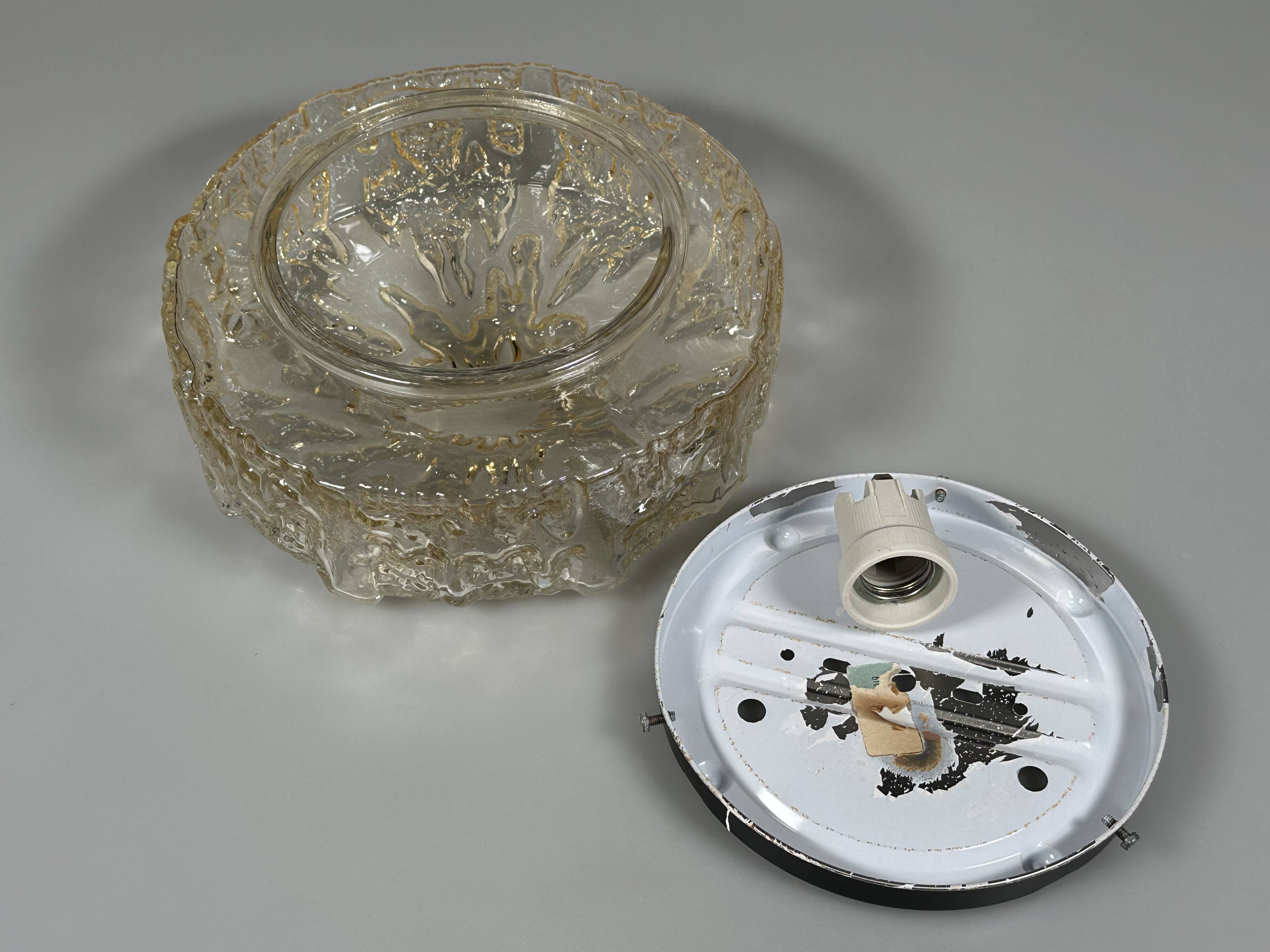 1960s 1970s Ceiling Lamp Flush Mount in Glass & Metal Space Age Design