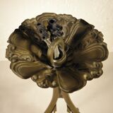 Three-spoke brass and glass chandelier