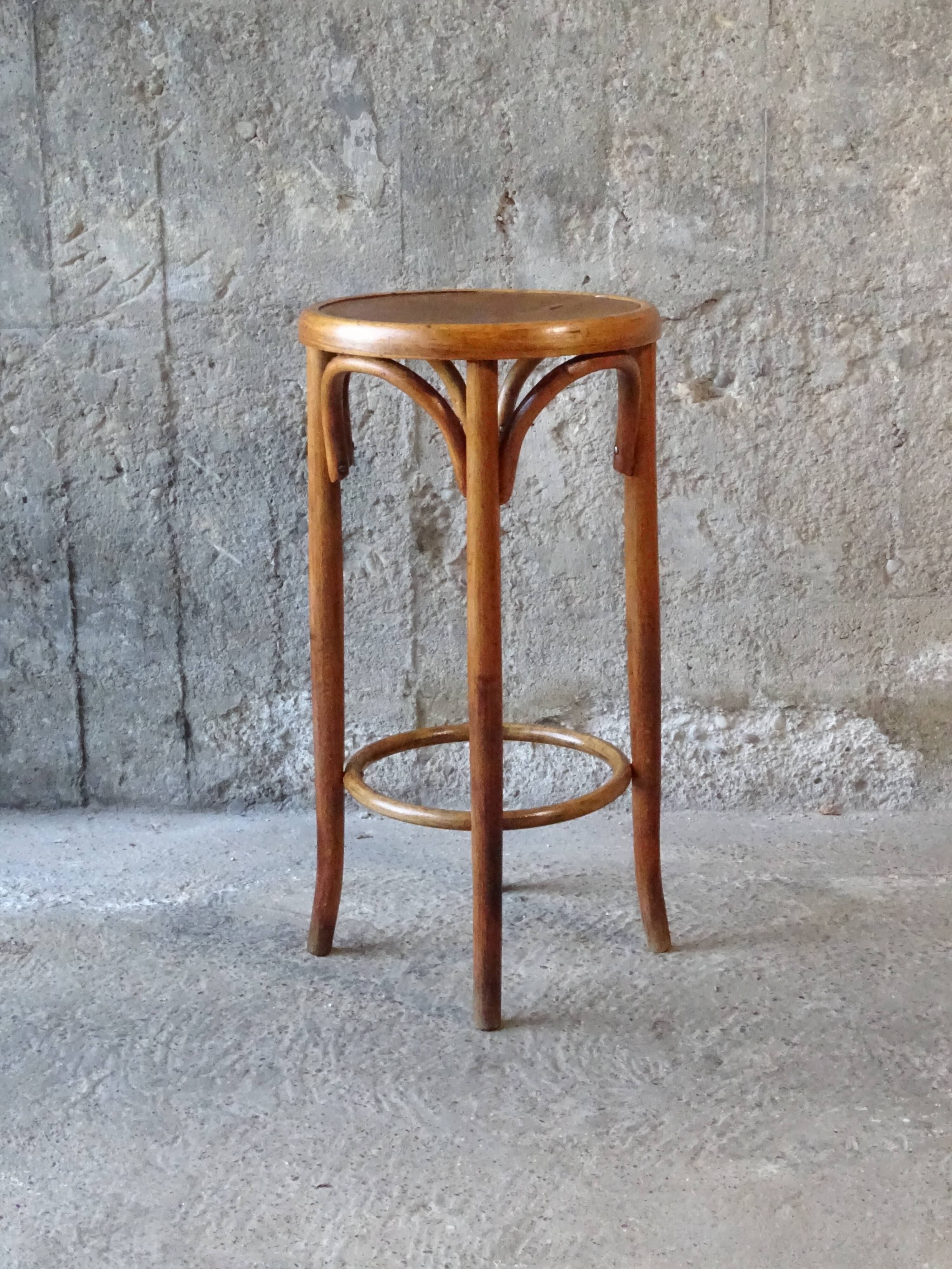 Bistro stool by Fischel 1930, wooden seat