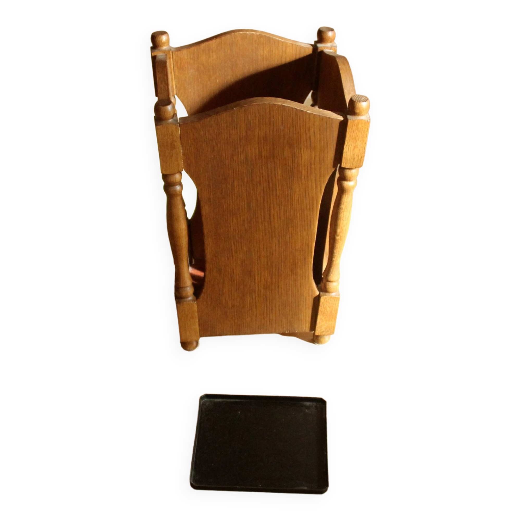 1960s Vintage - elegant wooden (oak) umbrella stand with plastic insert