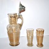 Theresienthal ? Broc bière aiguière et verres chope en verre irisé Bohème ou Allemagne