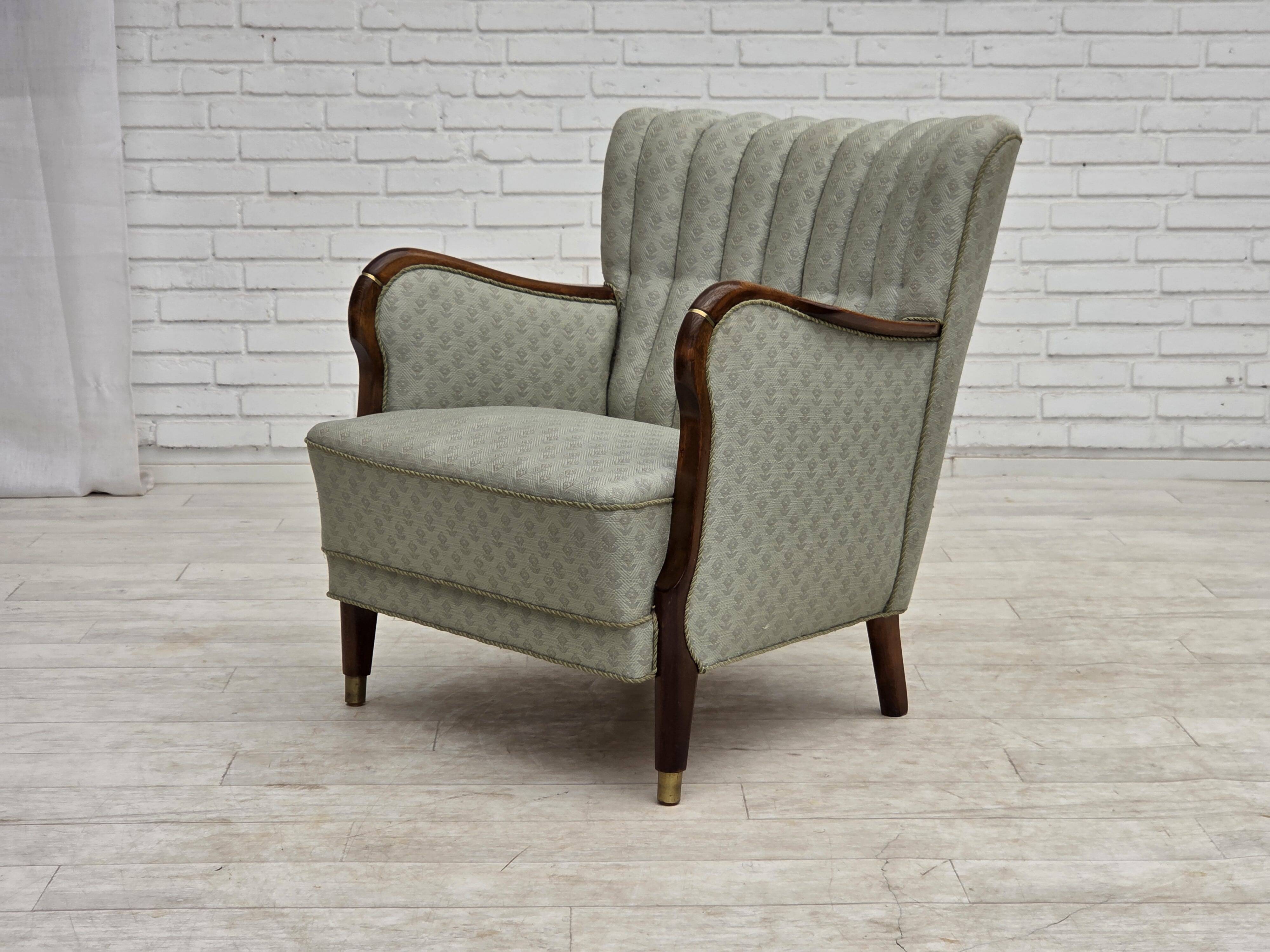 1960s, Danish armchair, light blue furniture fabric, beech wood.