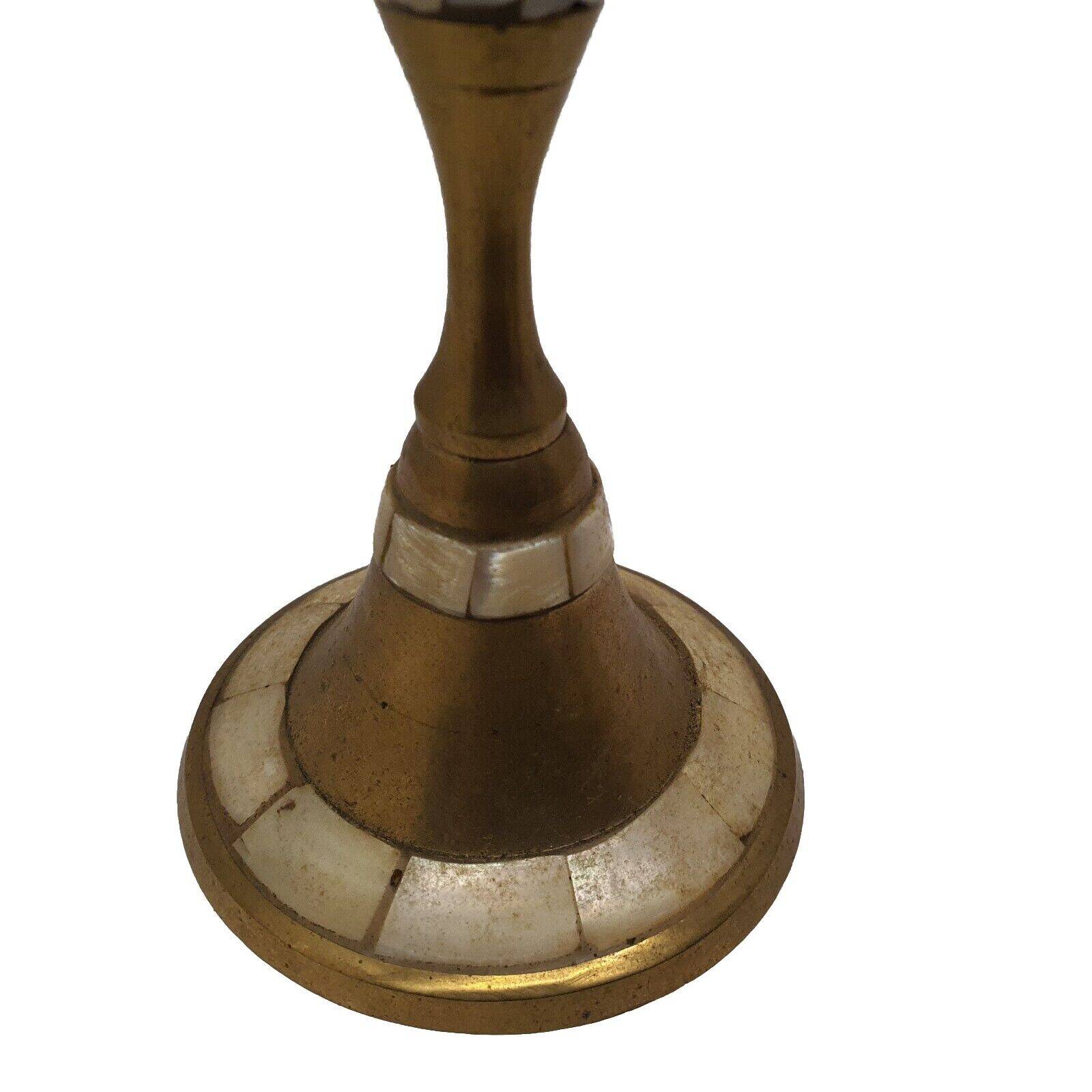 Set of 3-light brass candlesticks with mother-of-pearl intrusion