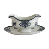 Saucière en terre de fer décor palmettes bleues