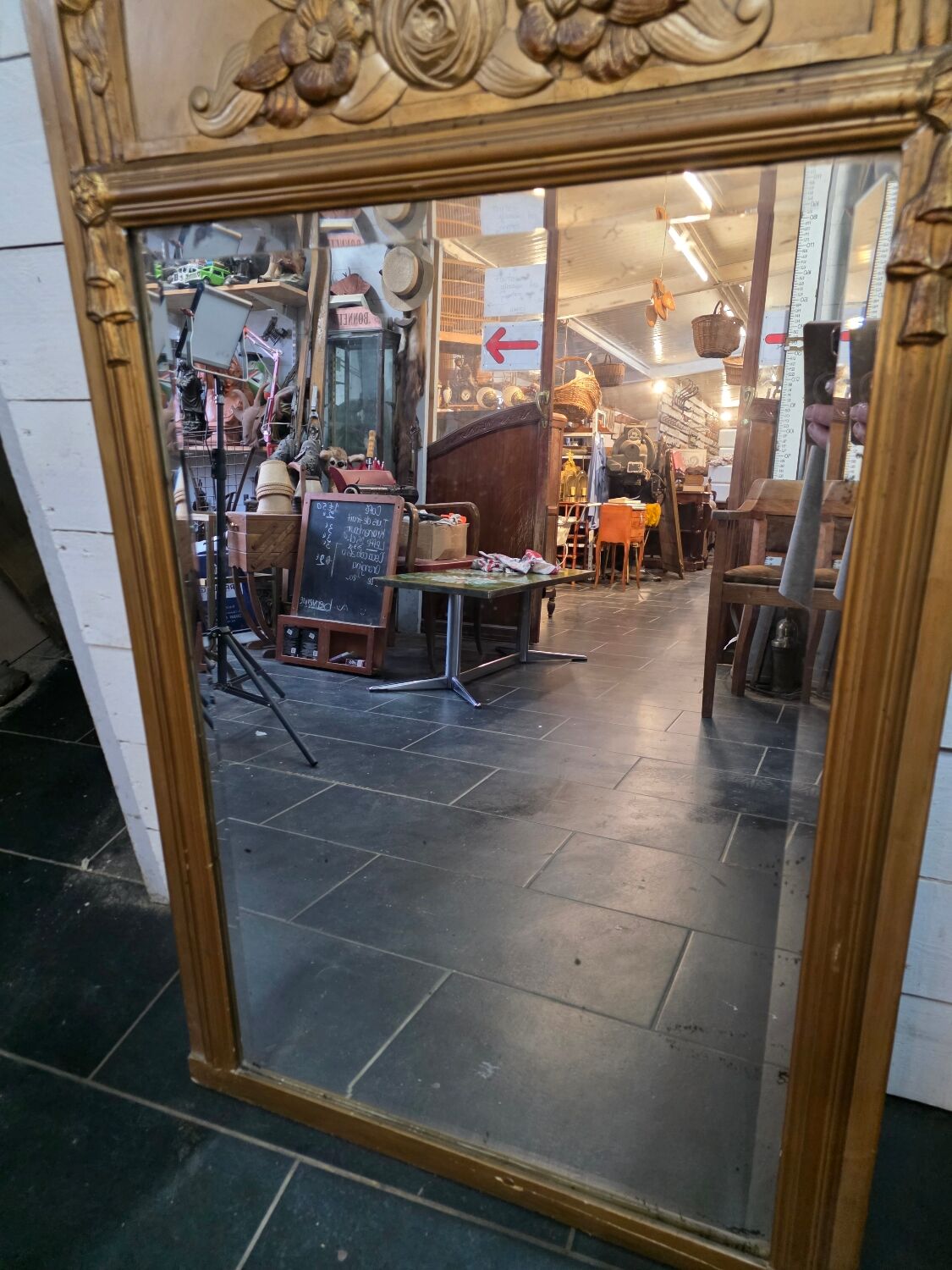 Art Deco gilded trumeau, bevelled mirror