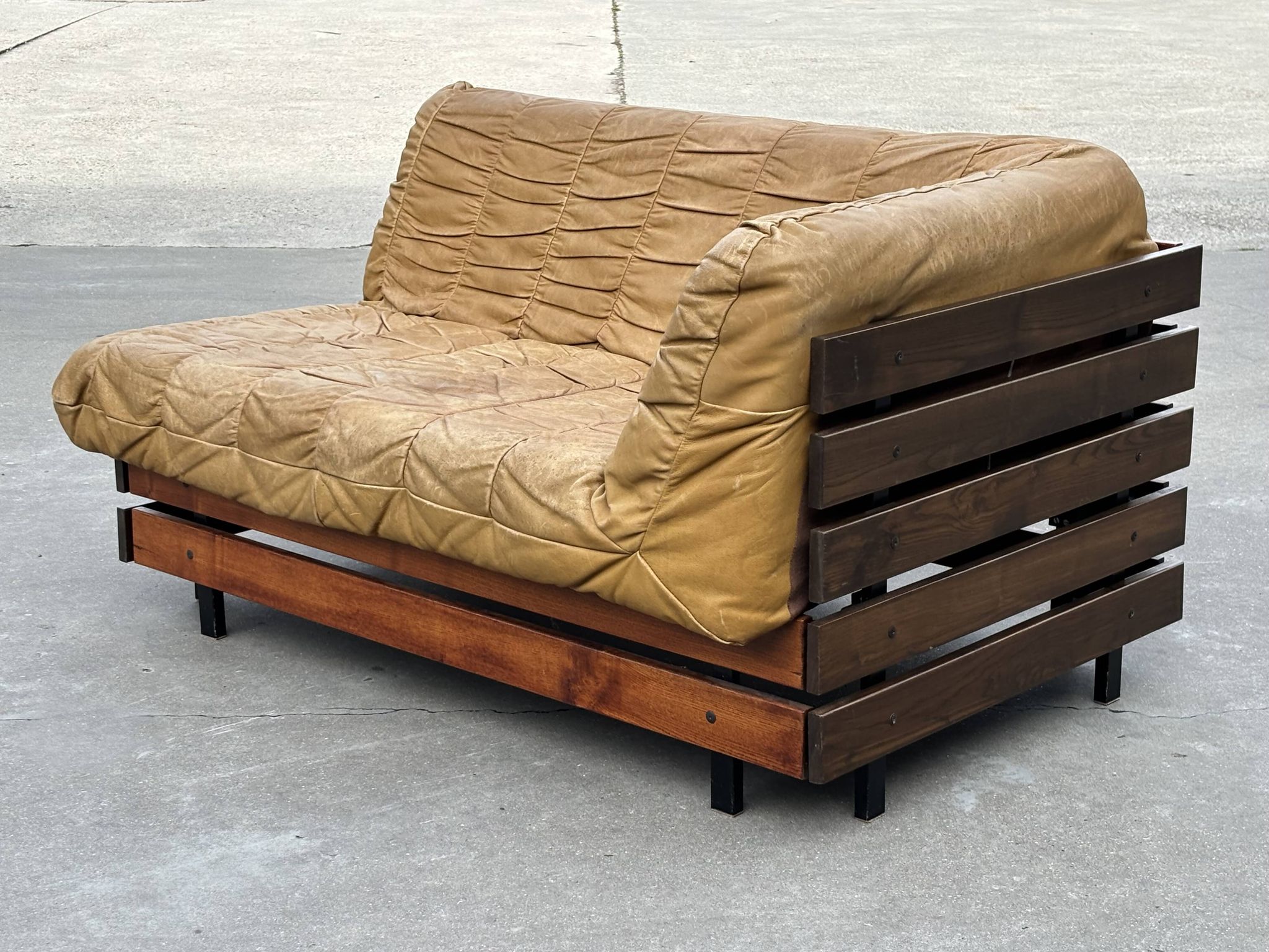 Mid-Century living room sofa in cognac , small model design