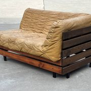 Mid-Century living room sofa in cognac , small model design