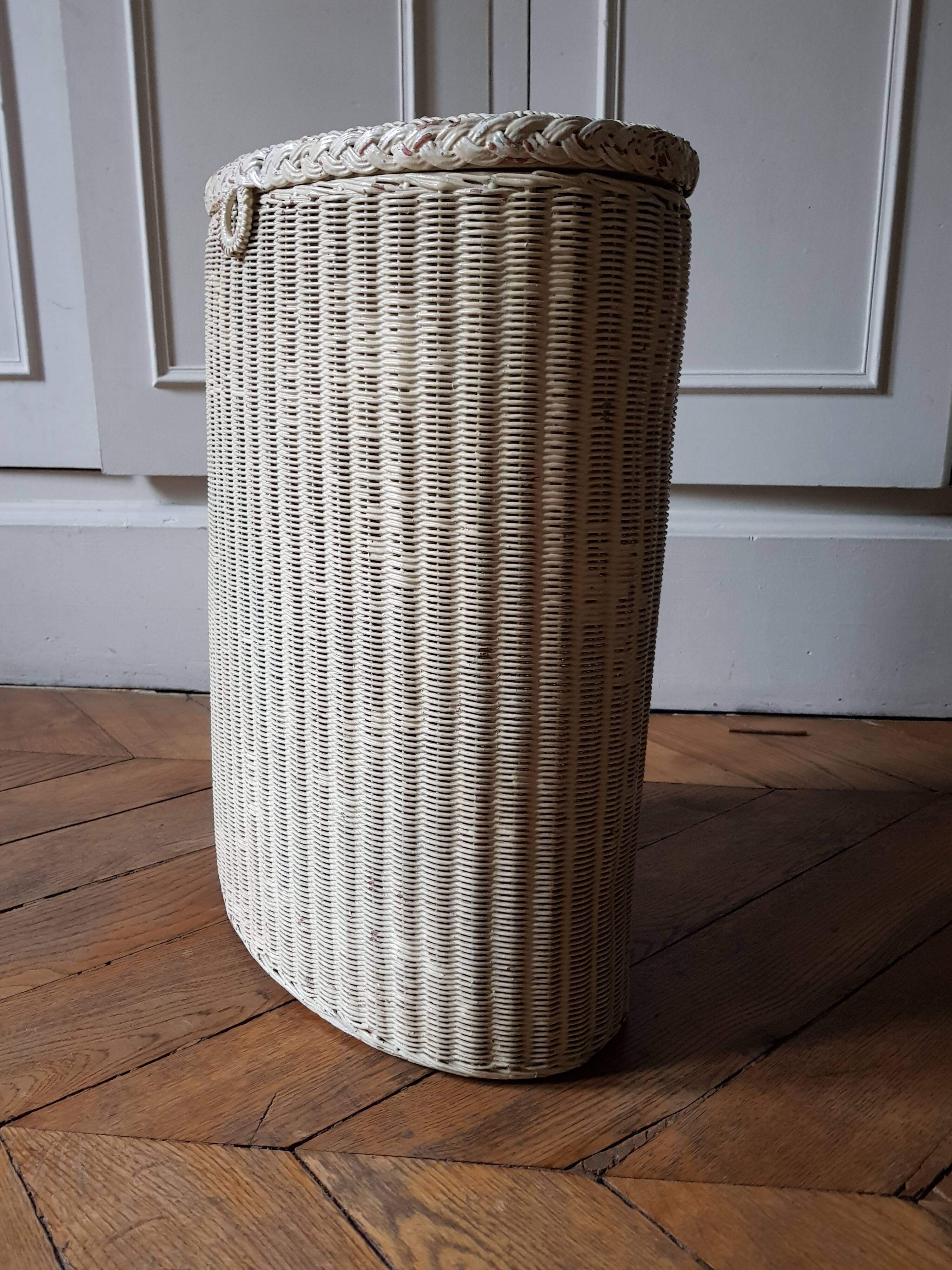 White lacquered wicker laundry box