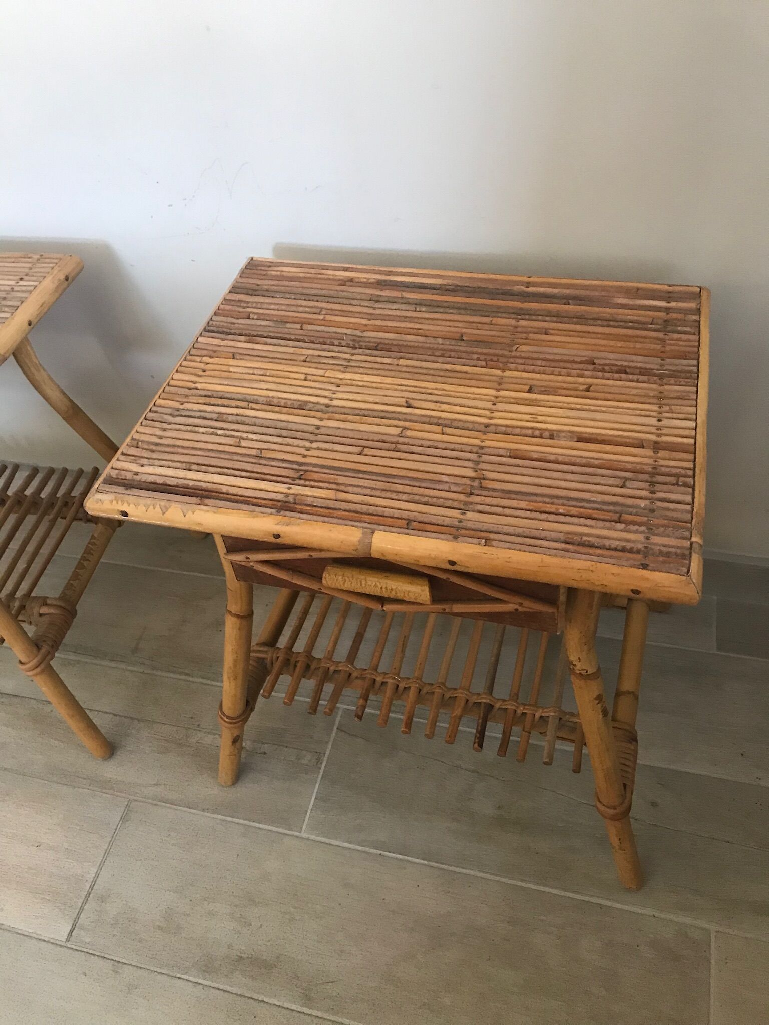 Pair of vintage rattan bedside tables 60 years