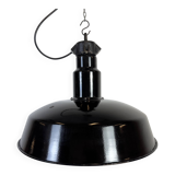 Large Industrial Black Enamel Factory Lamp with Cast Iron Top, 1950s