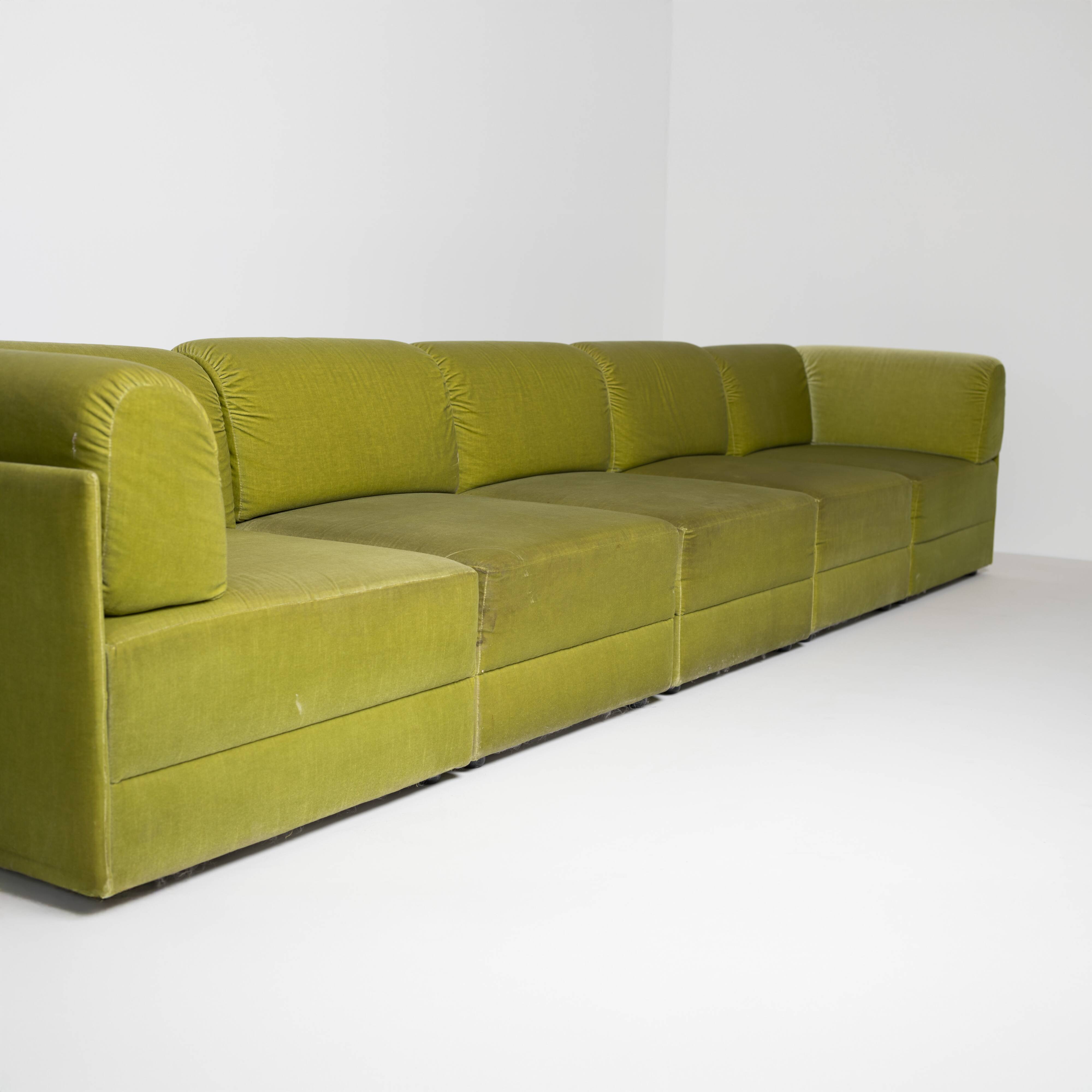 70s style 6-piece modular sofa in green velvet, Germany, circa 1990s