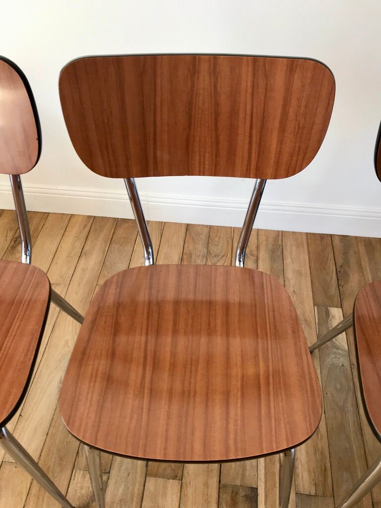 Trio of brown formica chairs 70s
