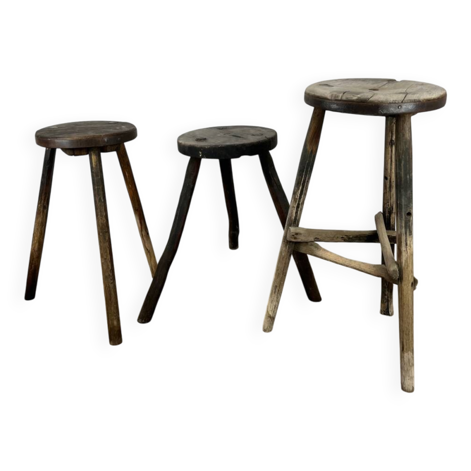 3 primitive stools, folk art