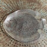 Large fish-shaped dish in transparent glass, made in France, vintage 1970