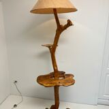 Vintage brutalist style wooden floor lamp