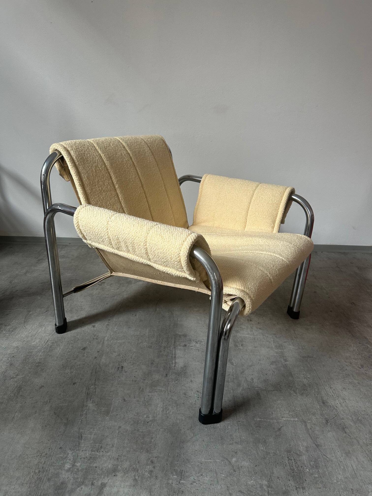 1980s armchair with yellow bouclé upholstery