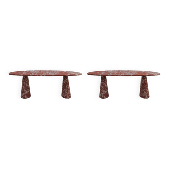 Mid Modern Angelo Mangiarotti Italian Eros Pair of Consoles tables in Red Marble