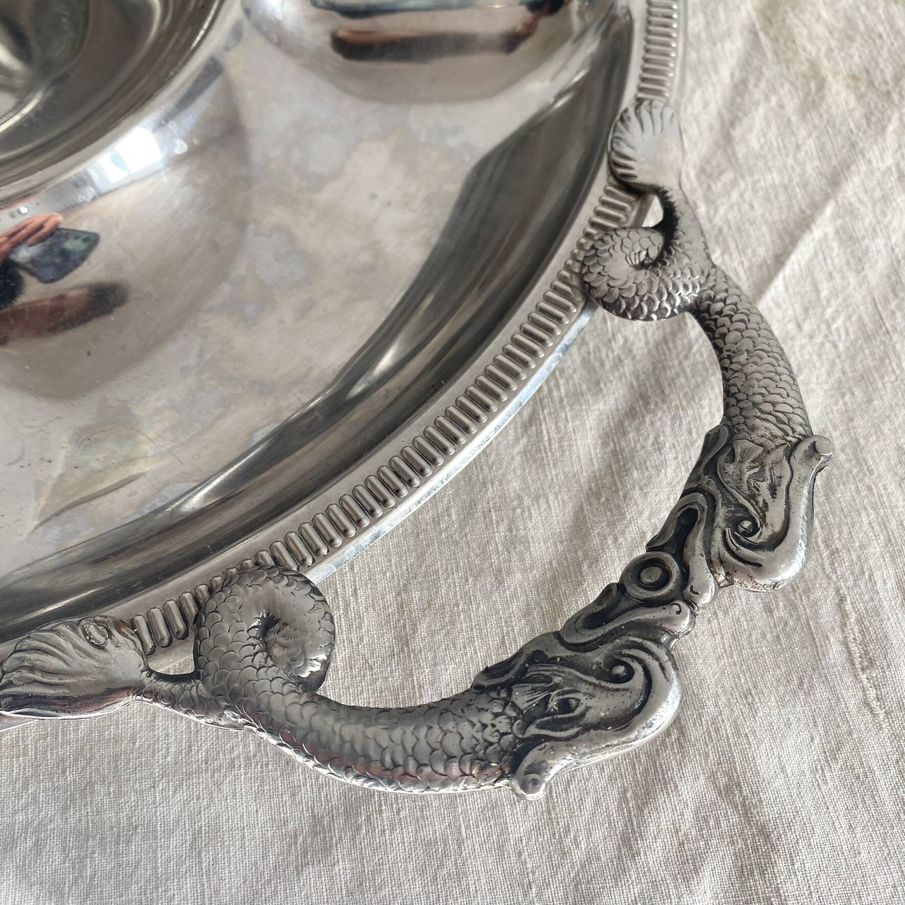 Stainless steel dish Jean Couzon with fish handles