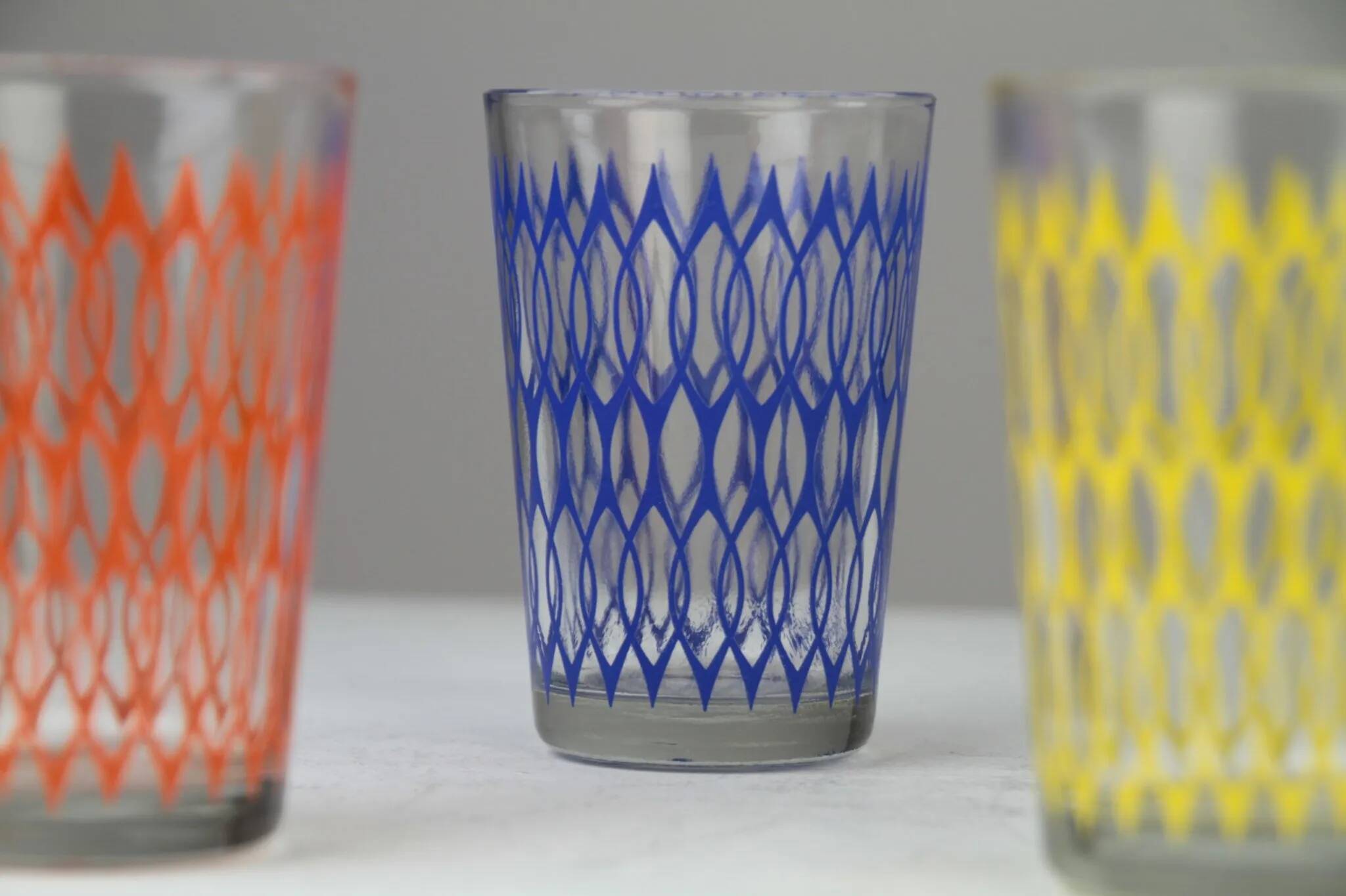 Set of 6 Vintage Lemonade Glasses in Black Metal Carrier — Made in Holland, 1960s/1970s