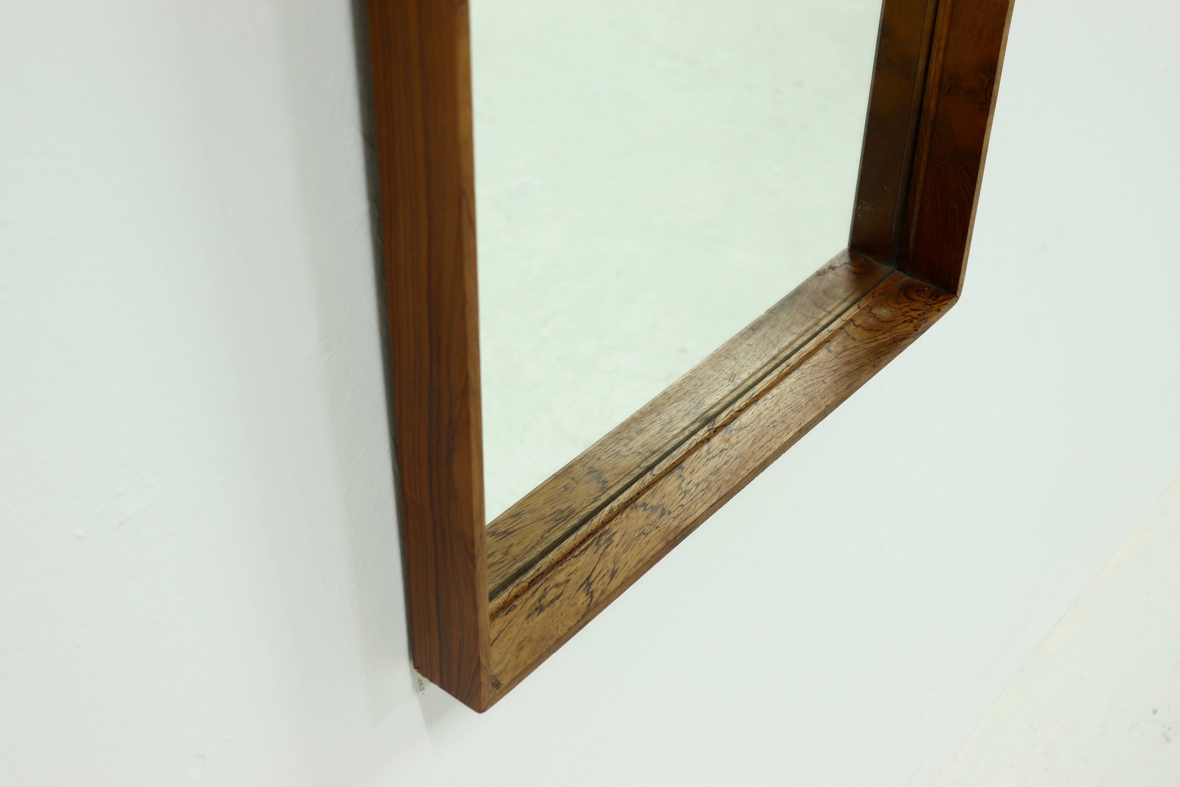Large Scandinavian Rectangular Rosewood Mirror 1960s