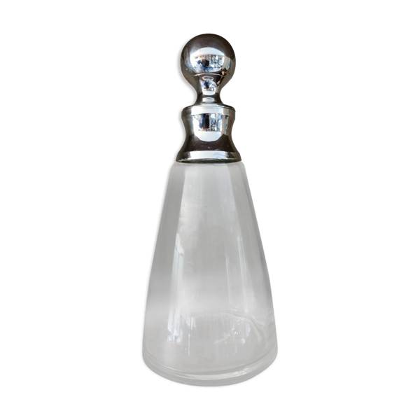 Carafe ancienne verre et métal argenté