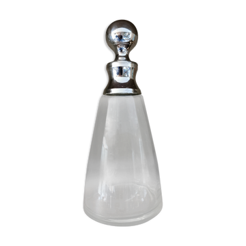 Carafe ancienne verre et métal argenté