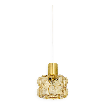 Suspension en verre bulle ambre par Helena Tynell pour Glashütte Limburg