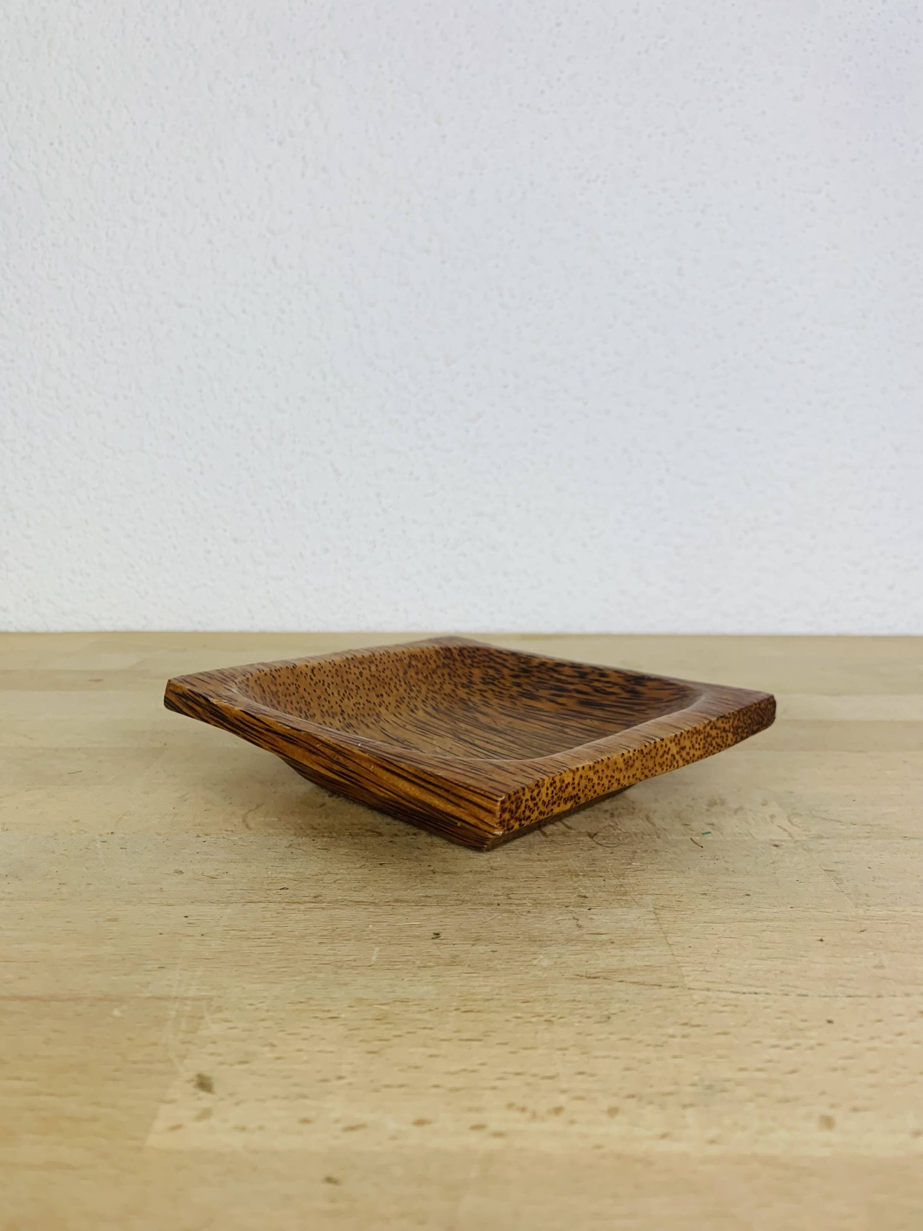Square palm wood pocket emptier, vintage
