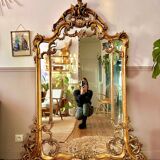 Antique mirror with carved gilded wood glazing beads 164x127