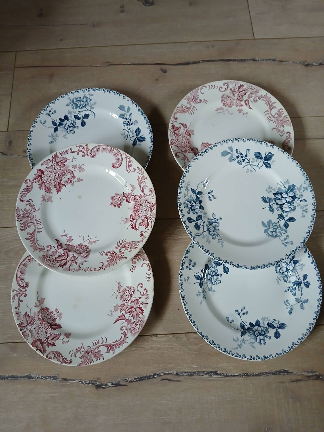 6 antique ironstone dinner plates