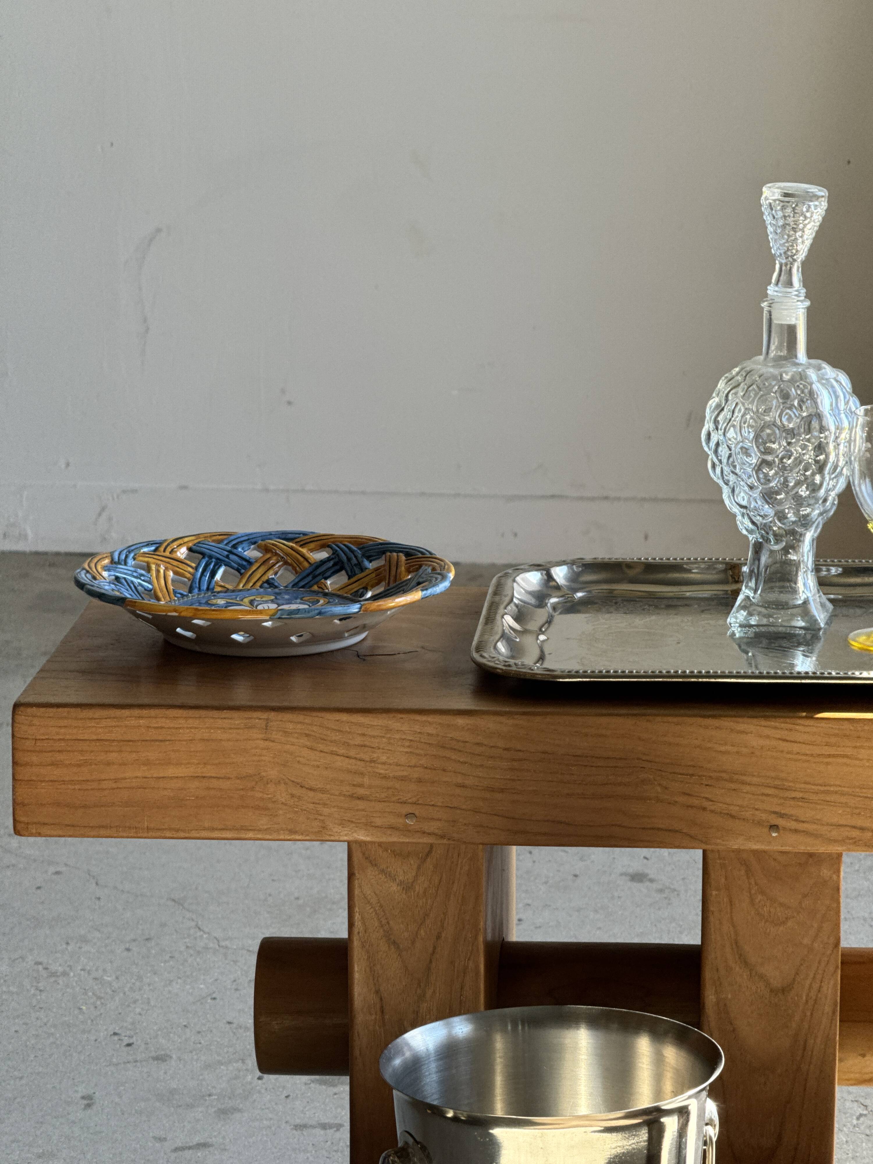 Glazed ceramic fruit bowl by Brancaleone, Italy, with floral decoration.