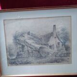 Dessin ancien chaumière  d'après Boisseau