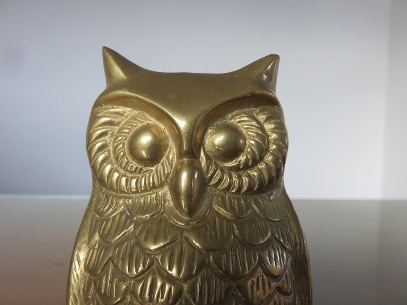 Owl, 70s golden brass owl
