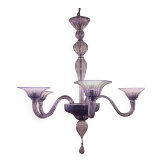 Italian Handmade Murano Style Glass Chandelier in Light Violet