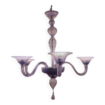 Italian Handmade Murano Style Glass Chandelier in Light Violet