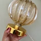 Vintage globe table lamp in half amber, half transparent molded glass