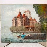 Oil painting on canvas chateau signed vintage