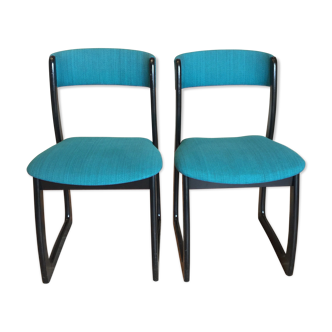 Paire de chaises traineau années 60 couleur turquoise